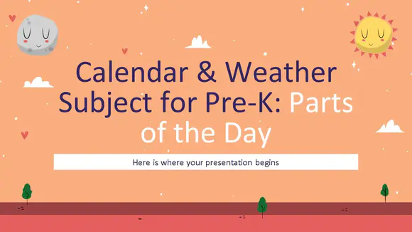 pre-k的日历和天气主题：当天演示的部分内容PPT模板