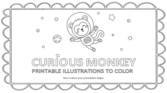 好奇猴子可打印插图演示文稿PPT模板