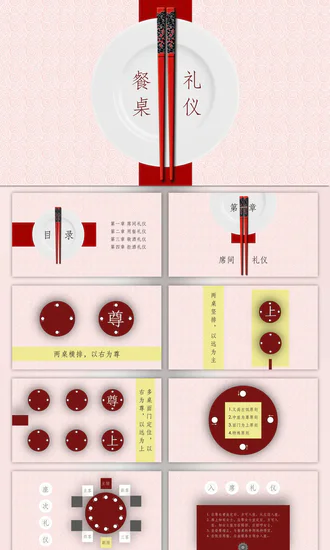 中国风餐桌礼仪筷子PPT模板
