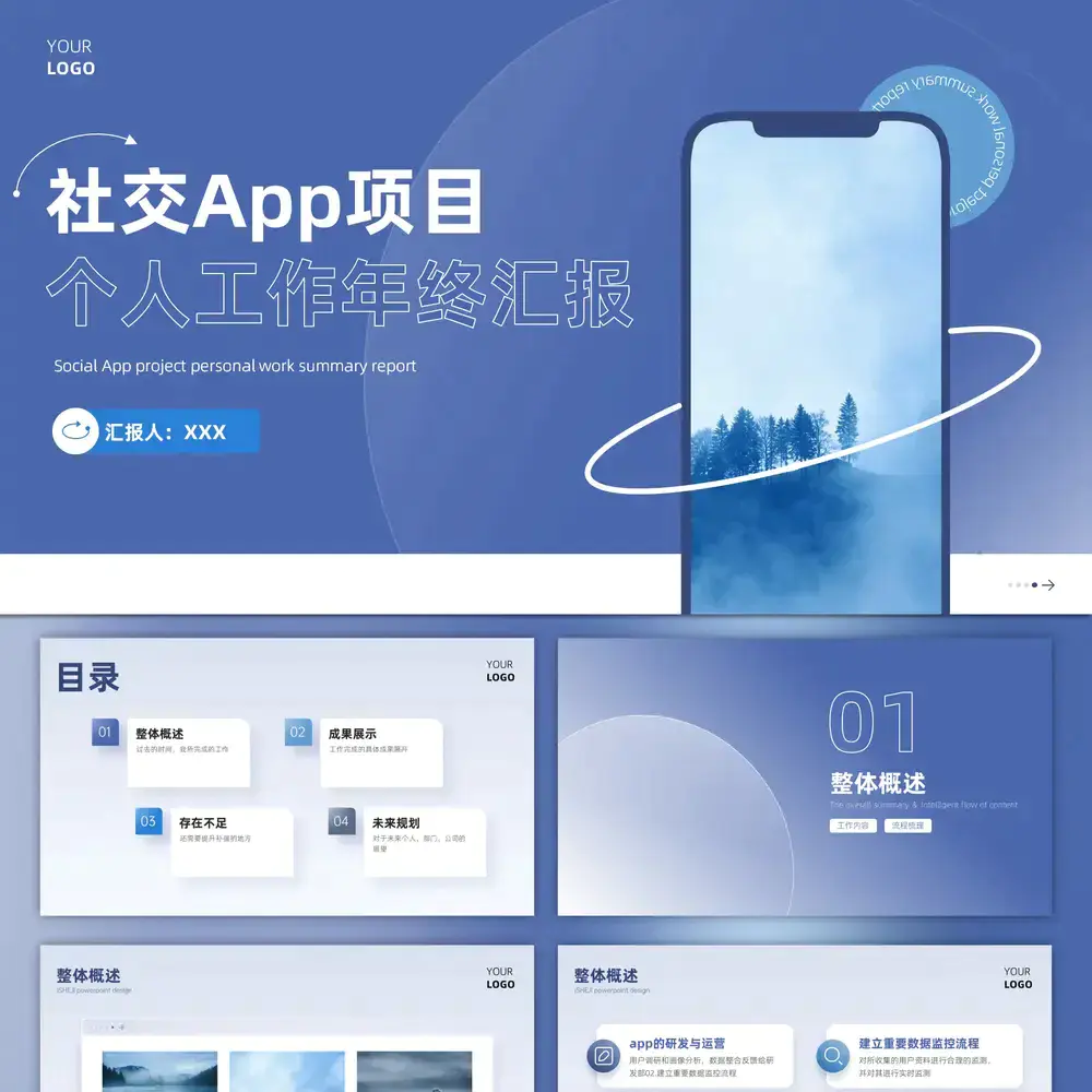 手机社交App项目个人工作年终汇报ppt模板