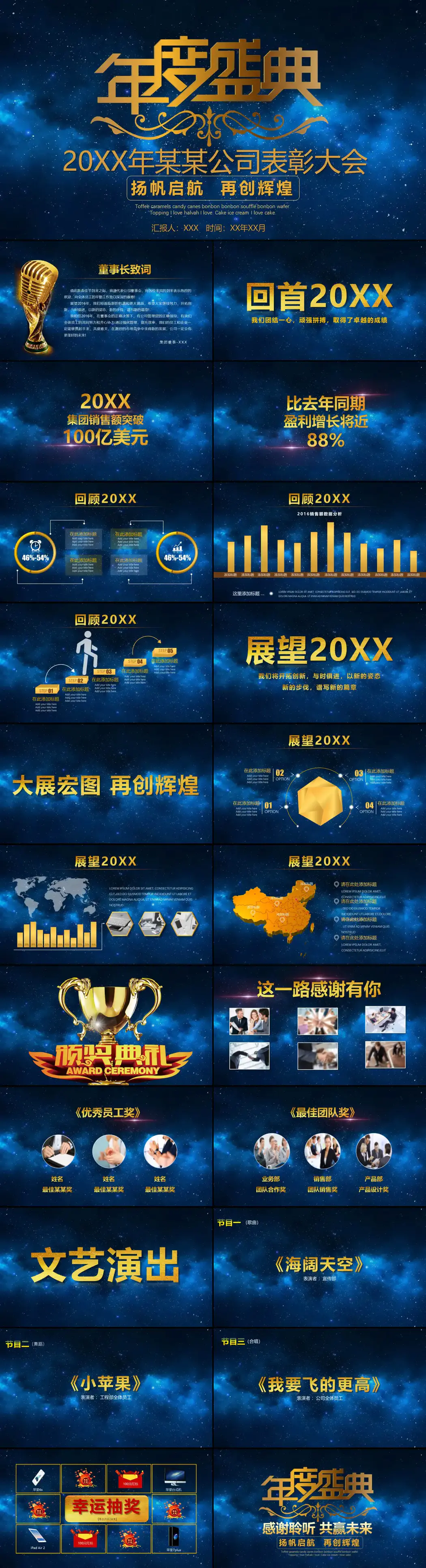 蓝色星空背景公司表彰大会ppt模板