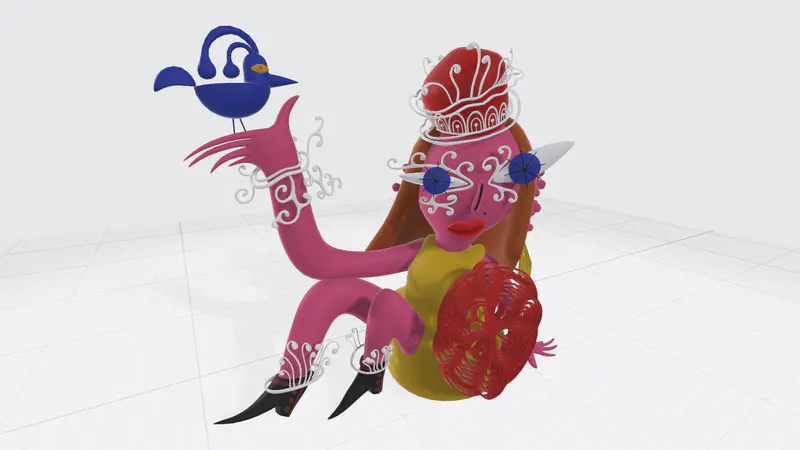 GLB卡通粉色小女孩PPT支持3D模型
