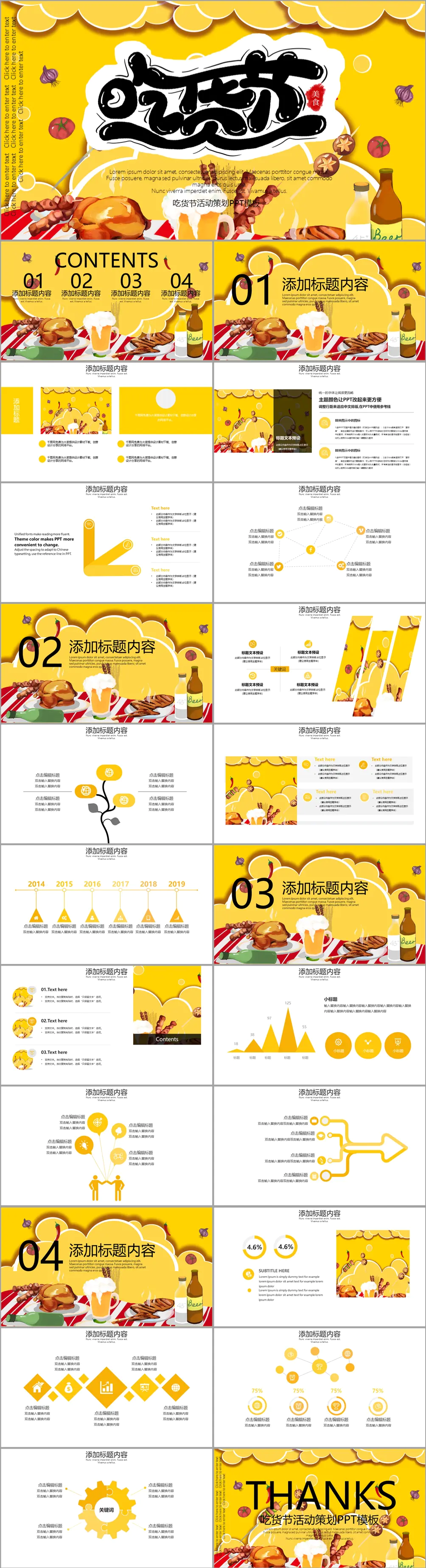 动漫风画吃货节撸串PPT模板预览图