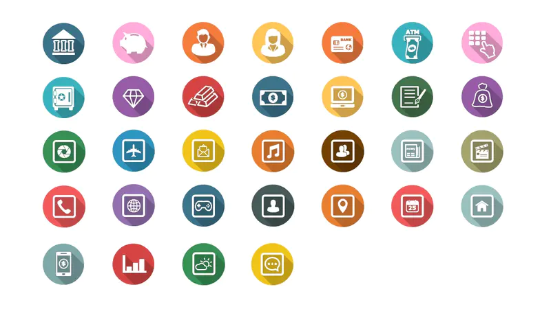 金融办公休闲娱乐圆形彩色ppt图标