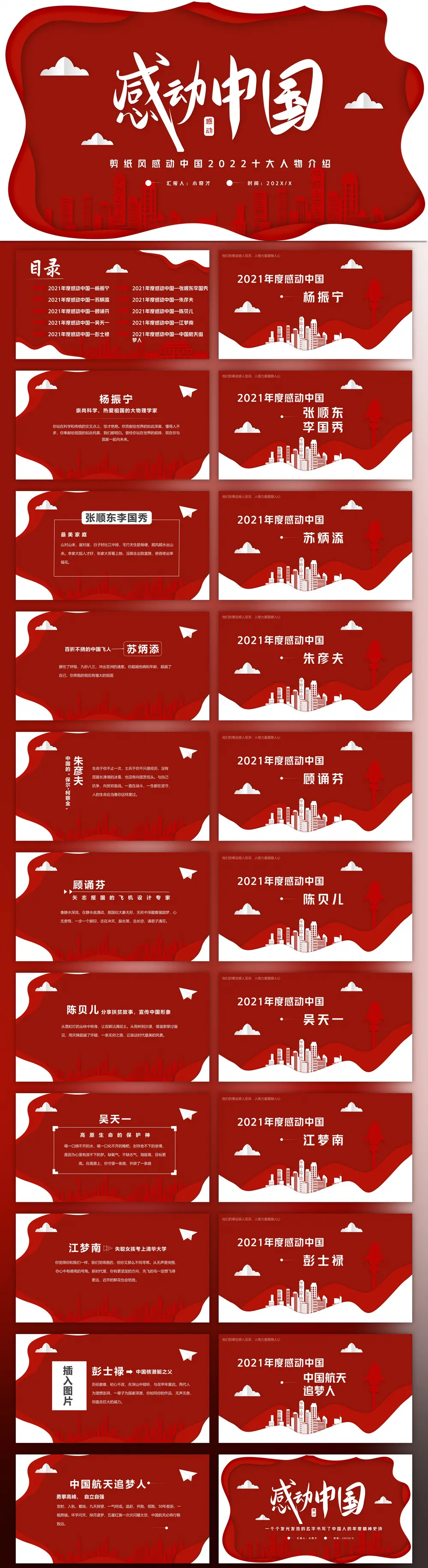 年度感动中国十大人物介绍ppt模板预览图