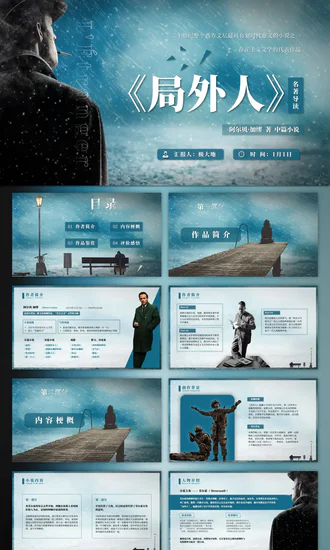 加缪《局外人》名著导读好书推荐PPT模板