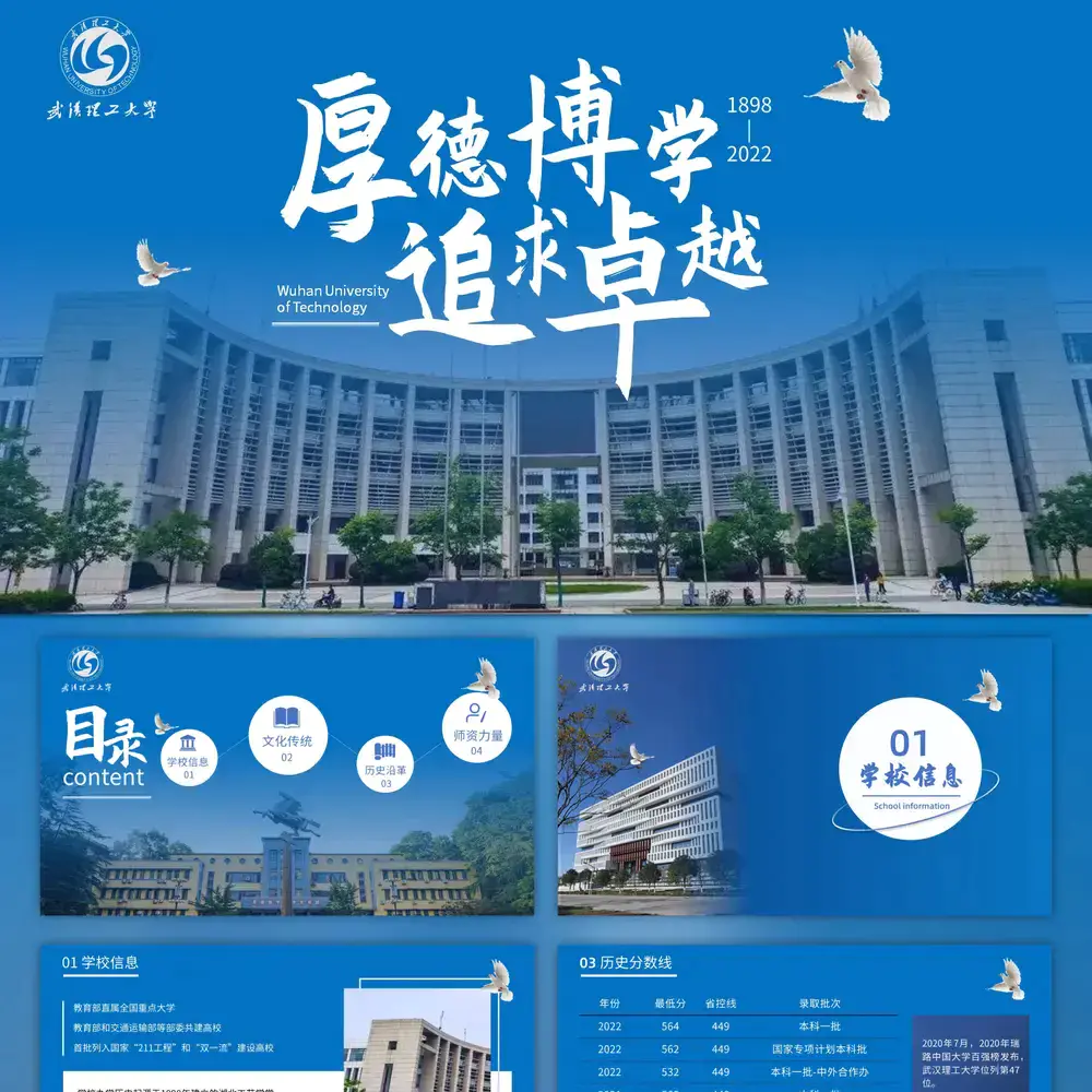 武汉理工大学论文答辩学术汇报ppt模板