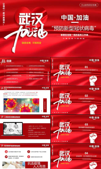 预防新冠病毒武汉加油PPT模板