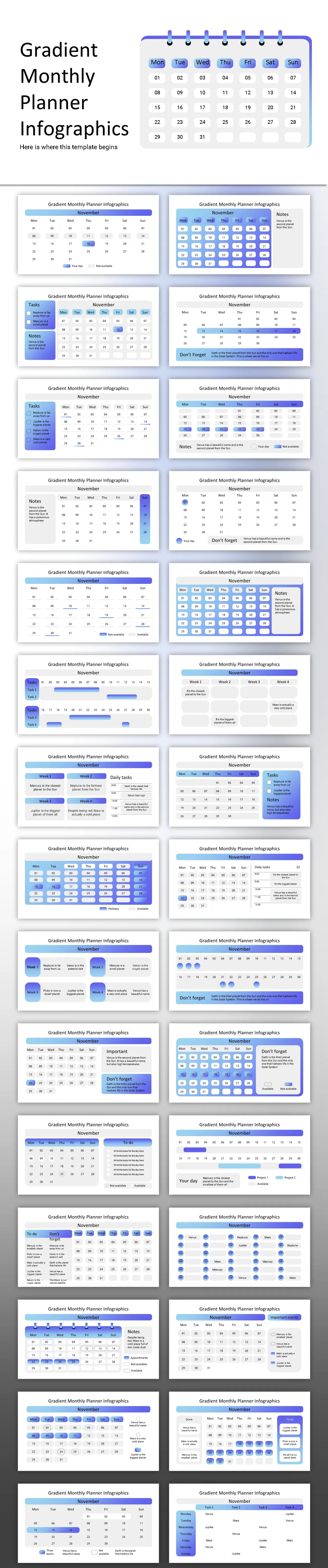 gradient monthly planner信息图形模板