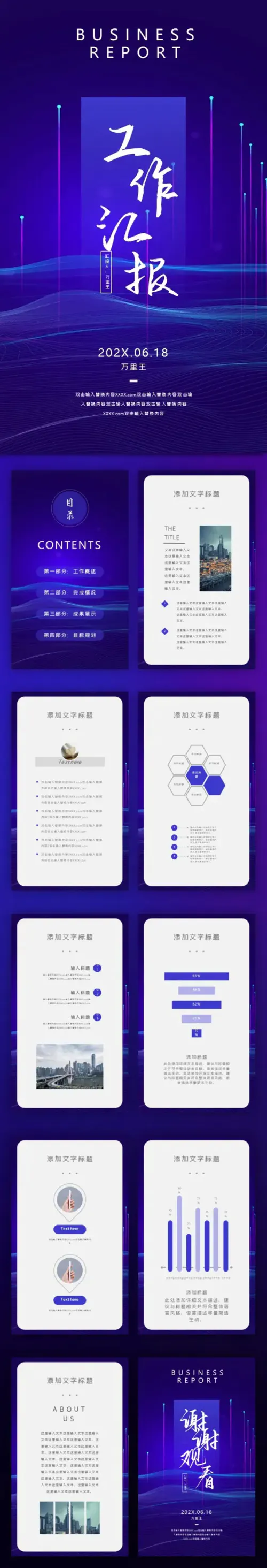 手机竖版蓝色工作汇报PPT模板