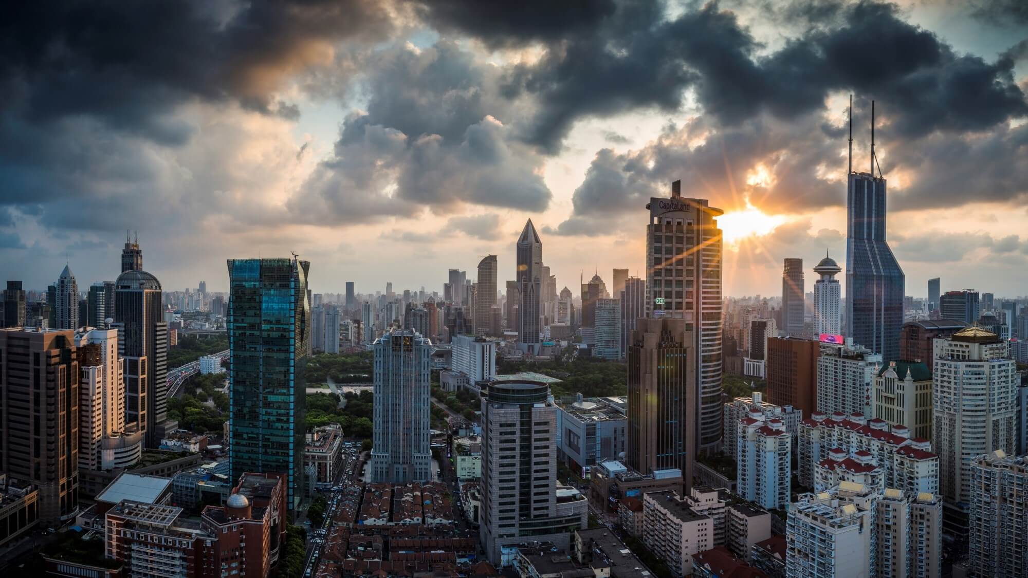 城市建筑黄昏ppt背景图