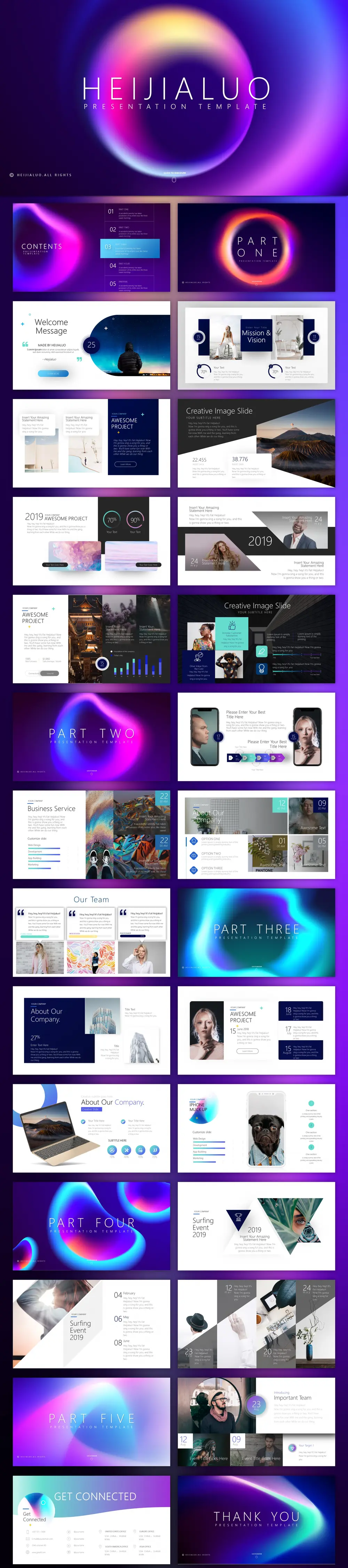 紫色炫彩渐变梦幻风英文PPT模板-会员免费下载-PPTer吧