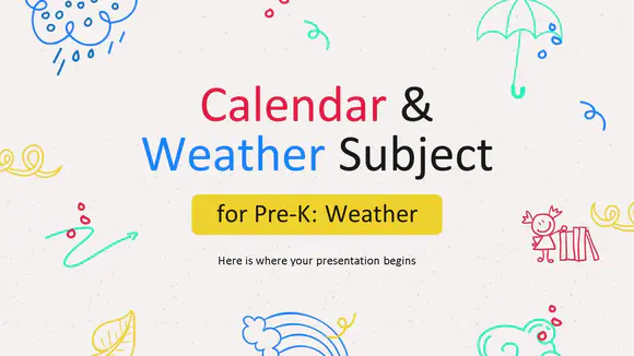 pre-k的日历和天气主题：天气演示PPT模板