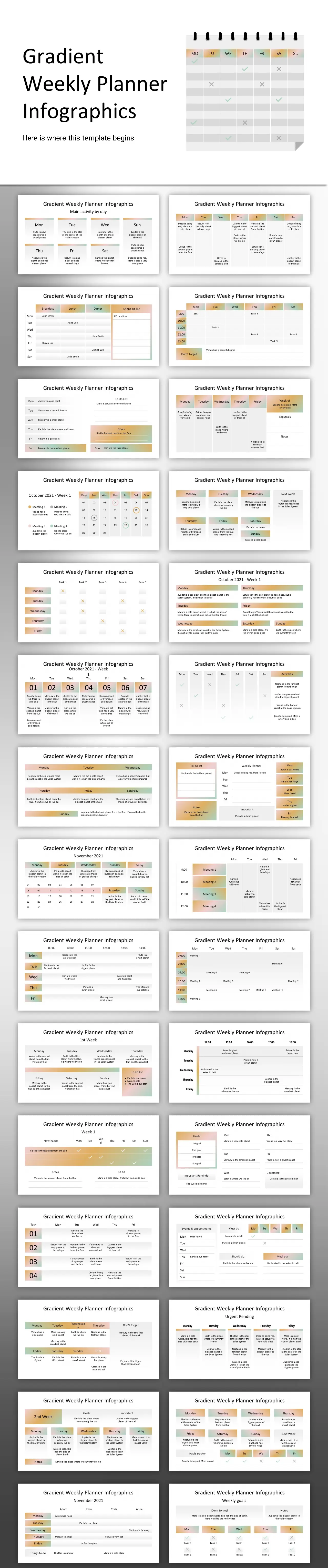 gradient weekly planner信息图形模板