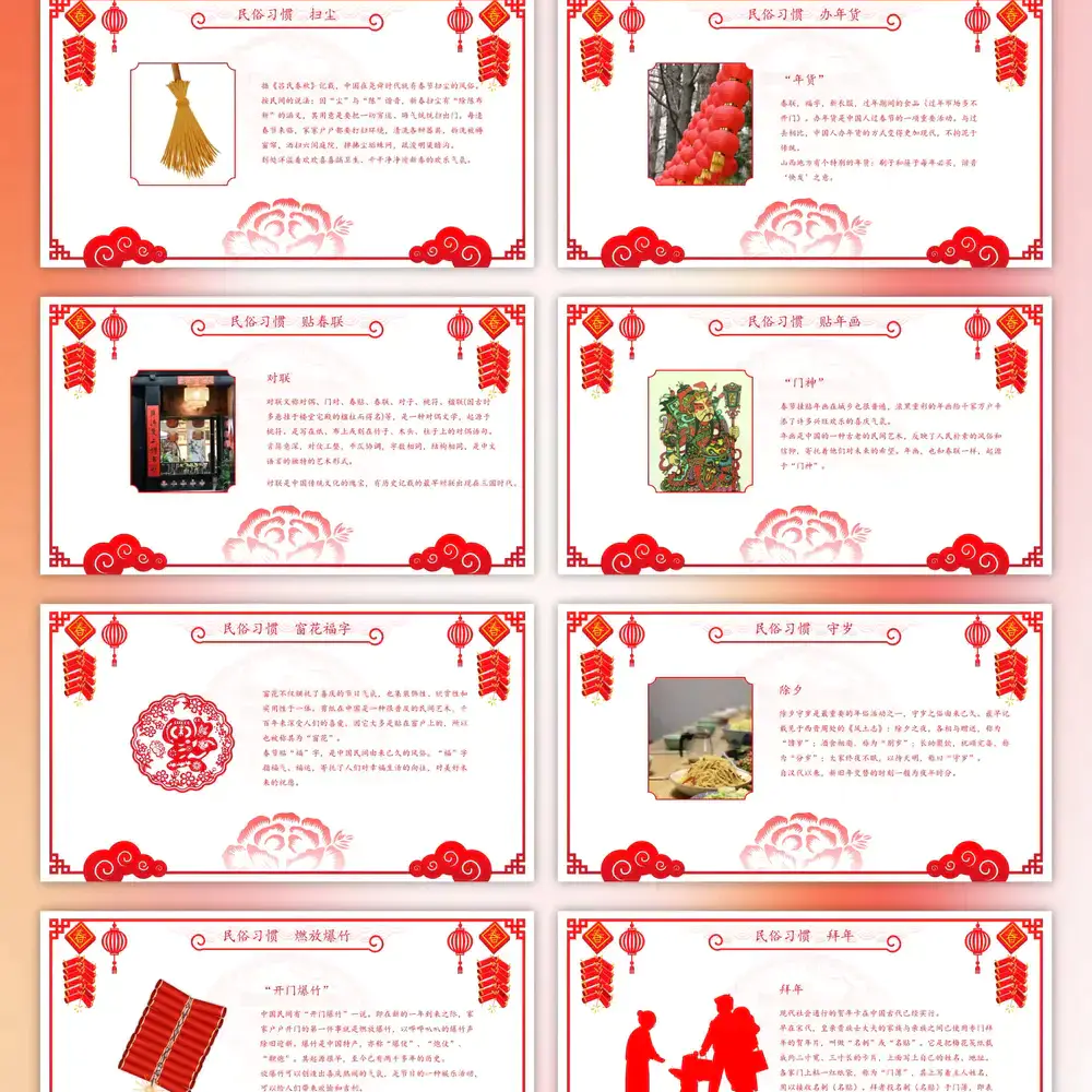 新年春节传统文化民俗介绍主题ppt模板
