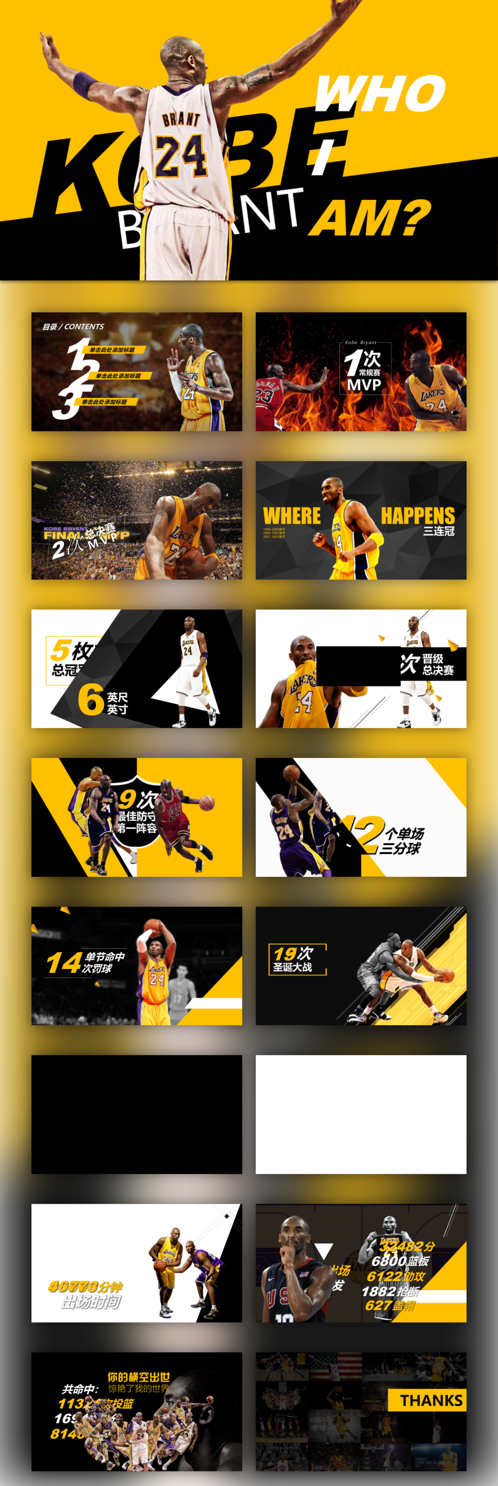 NBA美职篮球员科比免费篮球PPT模板预览图