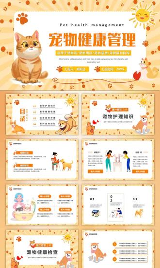猫咪，宠物健康管理PPT模板