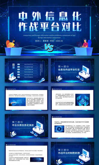 中外信息化作战平台对比动态PPT模板